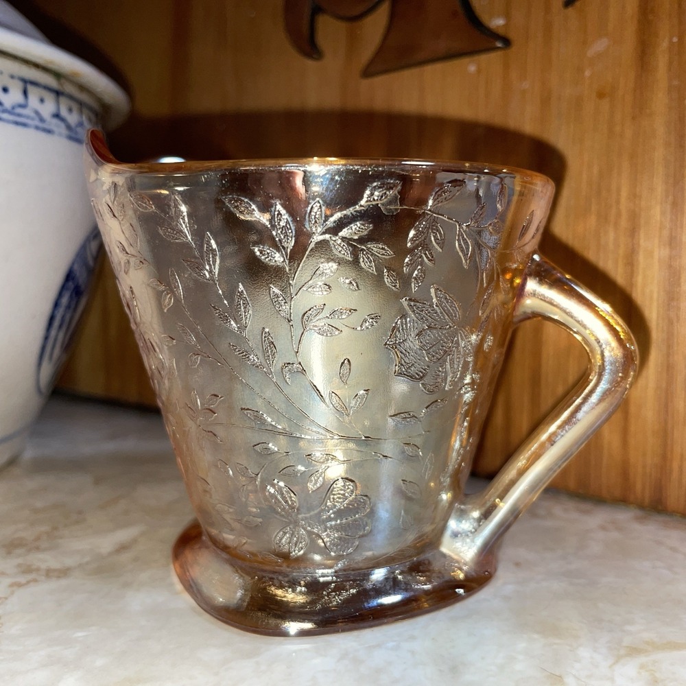 Vtg Jeannette Marigold Peach Floral Depression Carnival‎ Glass Creamer
